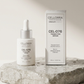 Cellorra Even Tone Serum on wet stone pedestal