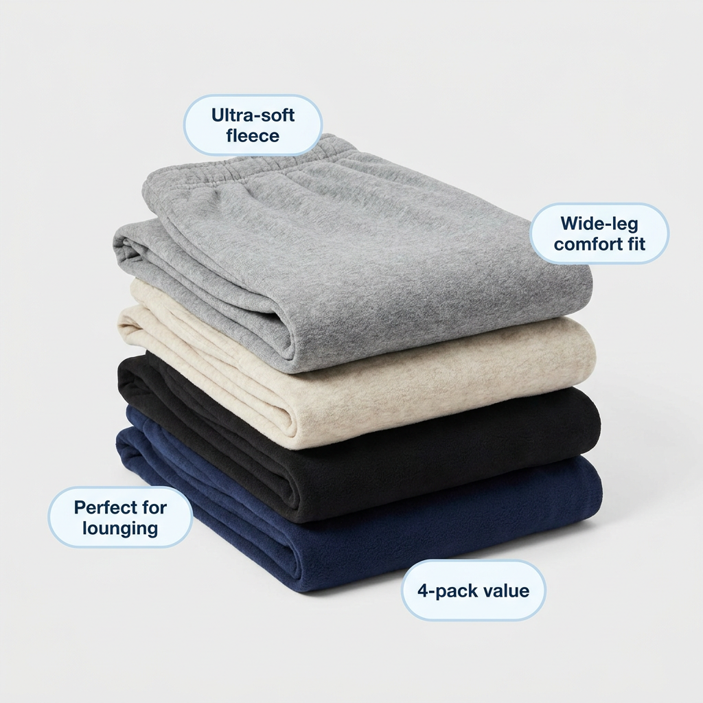 Ultra-Soft Wide-Leg Sweatpants 4-Pack benefit highlights
