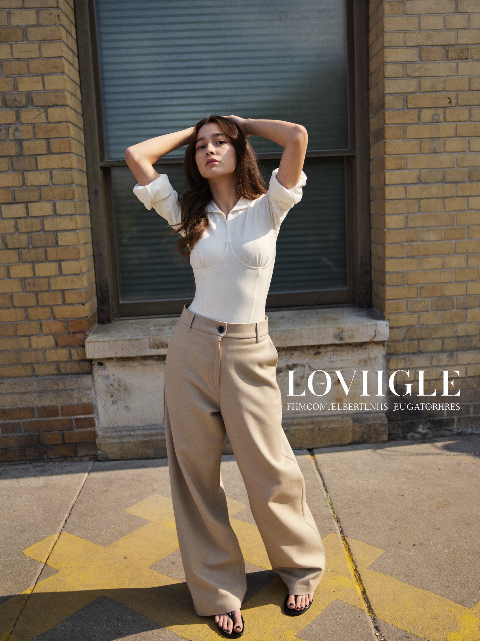 Model wearing Wide-Leg High-Waist Pants outdoors