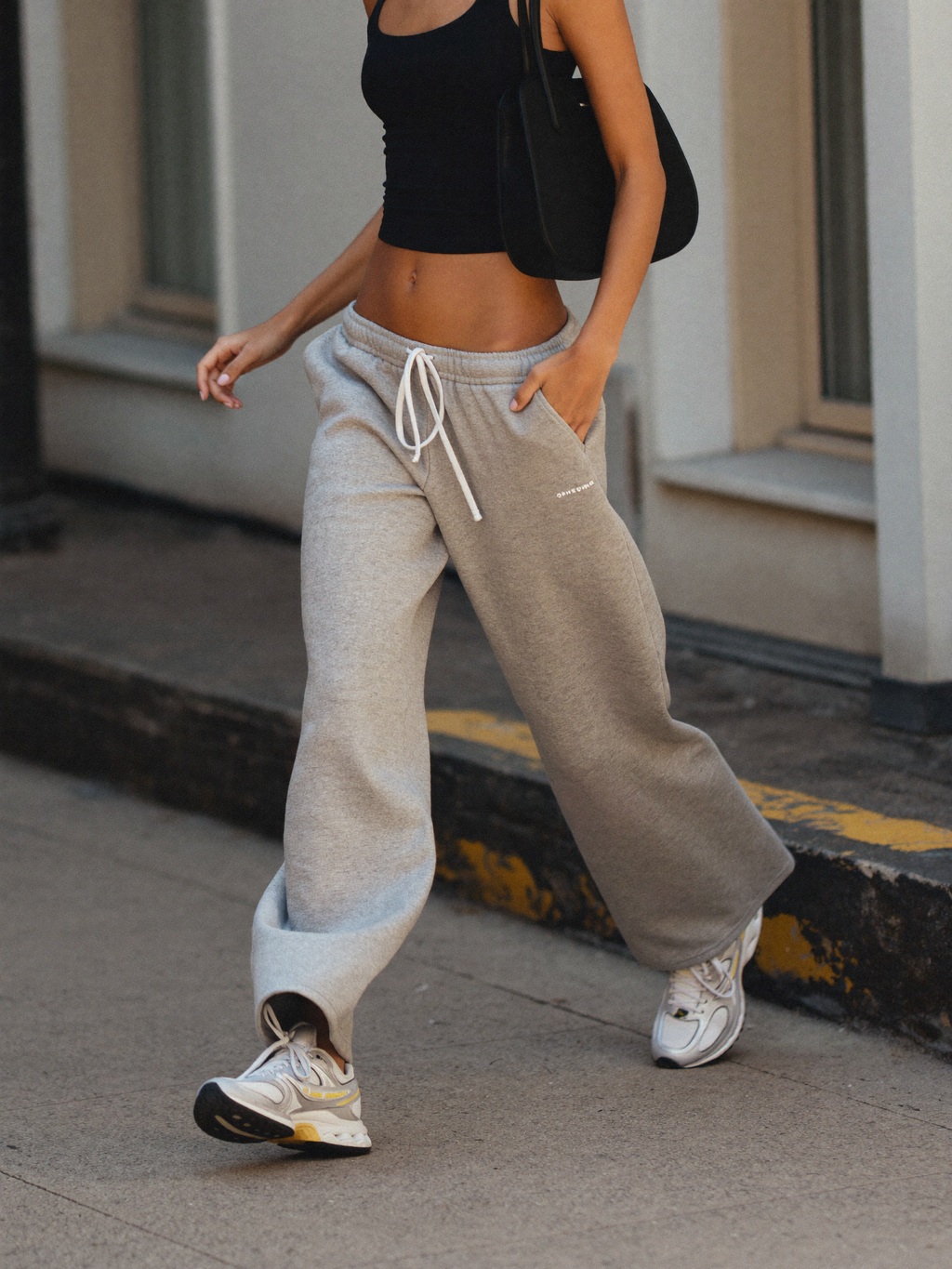 Model wearing Ultra-Soft Wide-Leg Sweatpants outdoors