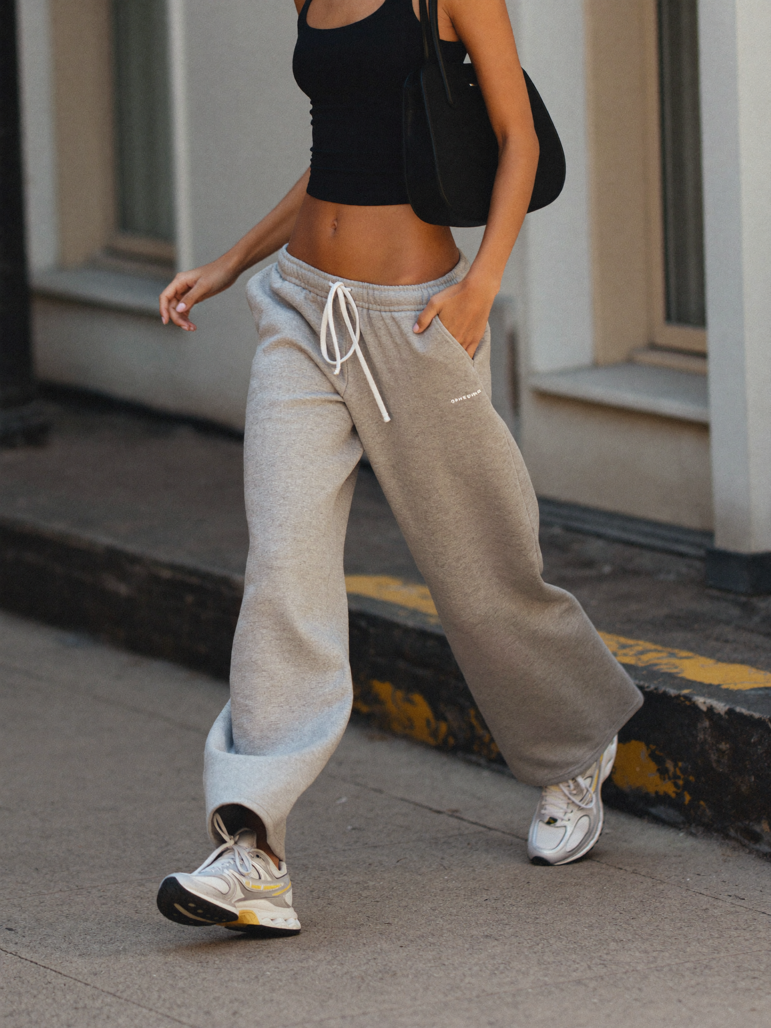 Model wearing Ultra-Soft Wide-Leg Sweatpants outdoors